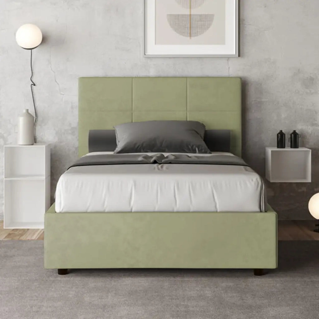 Letto una piazza e mezza senza rete imbottito 120x210 microfibra tè verde Mika