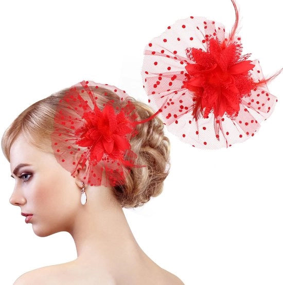 Fasciatore Vintage per Capelli con Fiori - Accessorio per Capelli con Fregi - Cappello da Donna anni 20 - Rosso - 19 cm