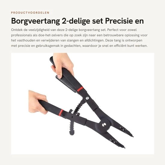 Borgringtang 2-delig per esterno/interno - Precisie-pick/hakset - Tang in acciaio con manico in PVC - Incluso 8 set di punte di ricambio - Facile da utilizzare