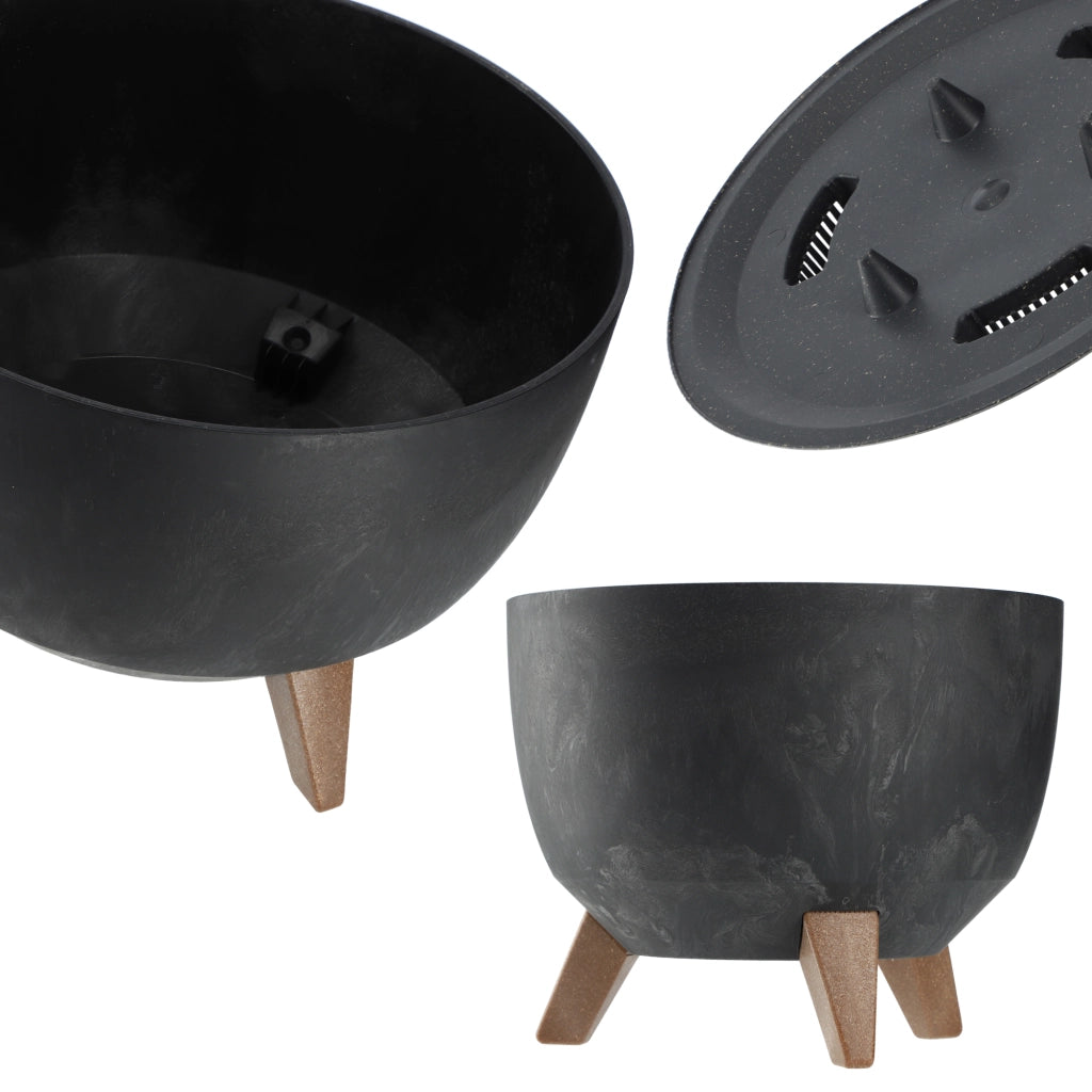 Vaso da fiori KADAX 47 cm con coperchio e piedini in sughero, colore nero.
