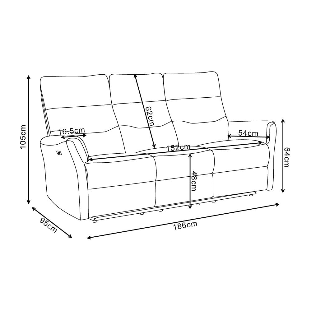 Divano recliner Softwave 3 posti elettrico in tessuto camel 186 cm
