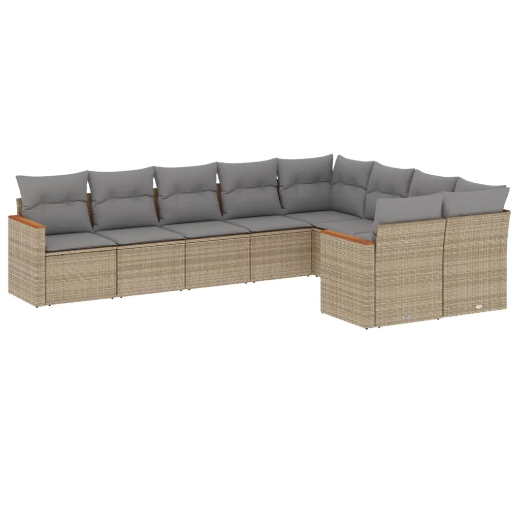Set Divano da Giardino 9 pz con Cuscini Beige in Polyrattan 3258706