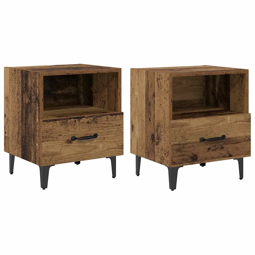 Set di 2 Comodini | Armadio da Notte | Mobiletto da notte Legno vecchio 40 x 35 x 47,5 cm