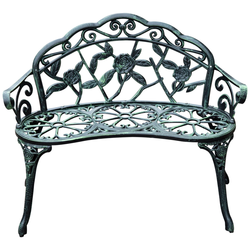 Panchina da Giardino 2 Posti in Metallo ¨C Zephmum ¨C Verde Antico 100x54x78 cm