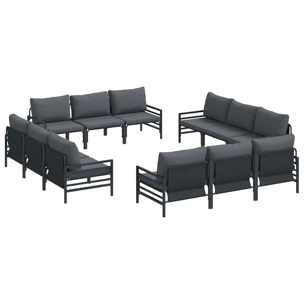 Set Divano da Giardino con cuscino 12 pcs Nero Acciaio 3378972