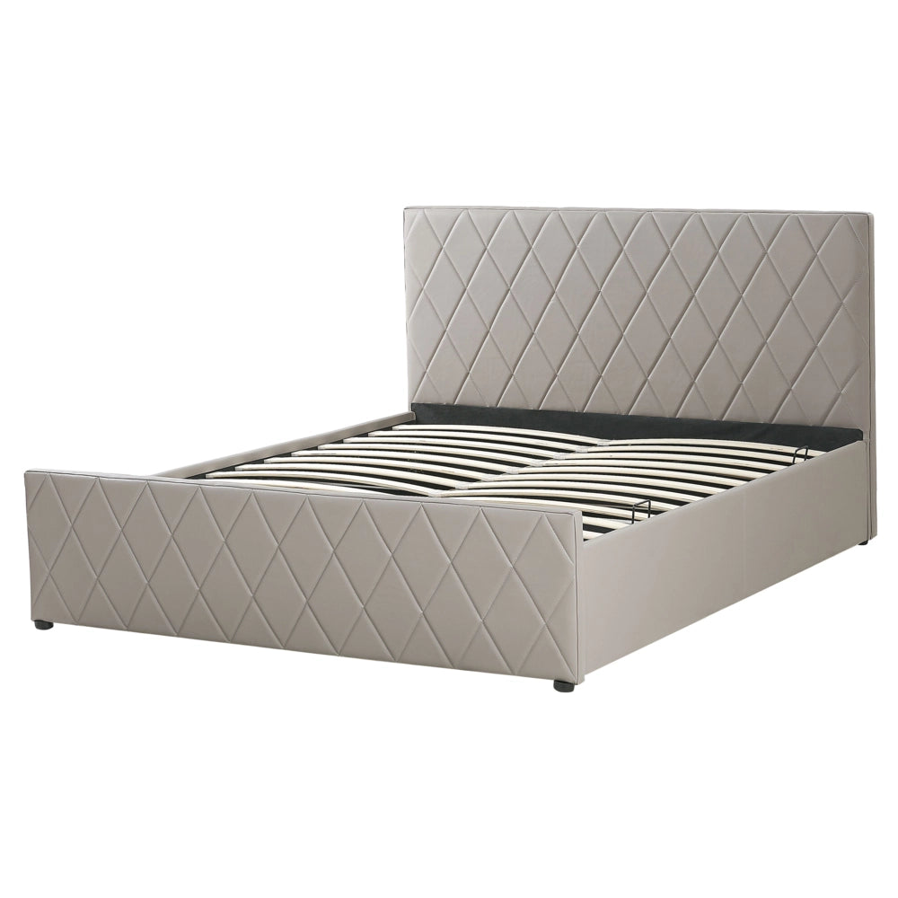 Letto contenitore Tappezzeria in pelle sintetica color talpa 160 x 200 cm con base a doghe Testiera trapuntata a diamante