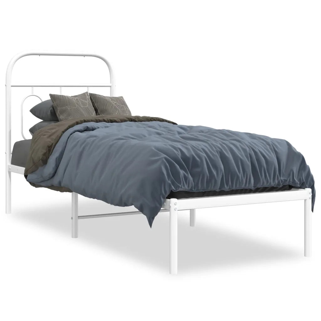 Letto singolo | Letto per adulti | Giroletto senza Materaso con Testiera Metallo Bianco 75x190 cm