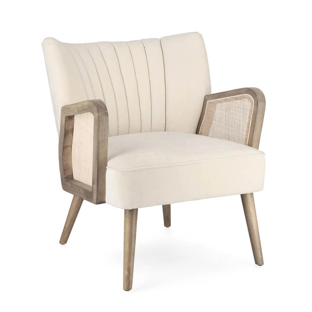Poltrona Imbottita con Braccioli in Legno e Rattan - FLORENCE