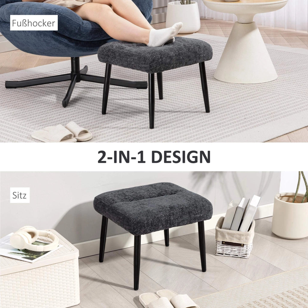 Pouf imbottito con cuscino ¨C Minimal ¨C 45x41x38 cm, tessuto chenille, grigio scuro