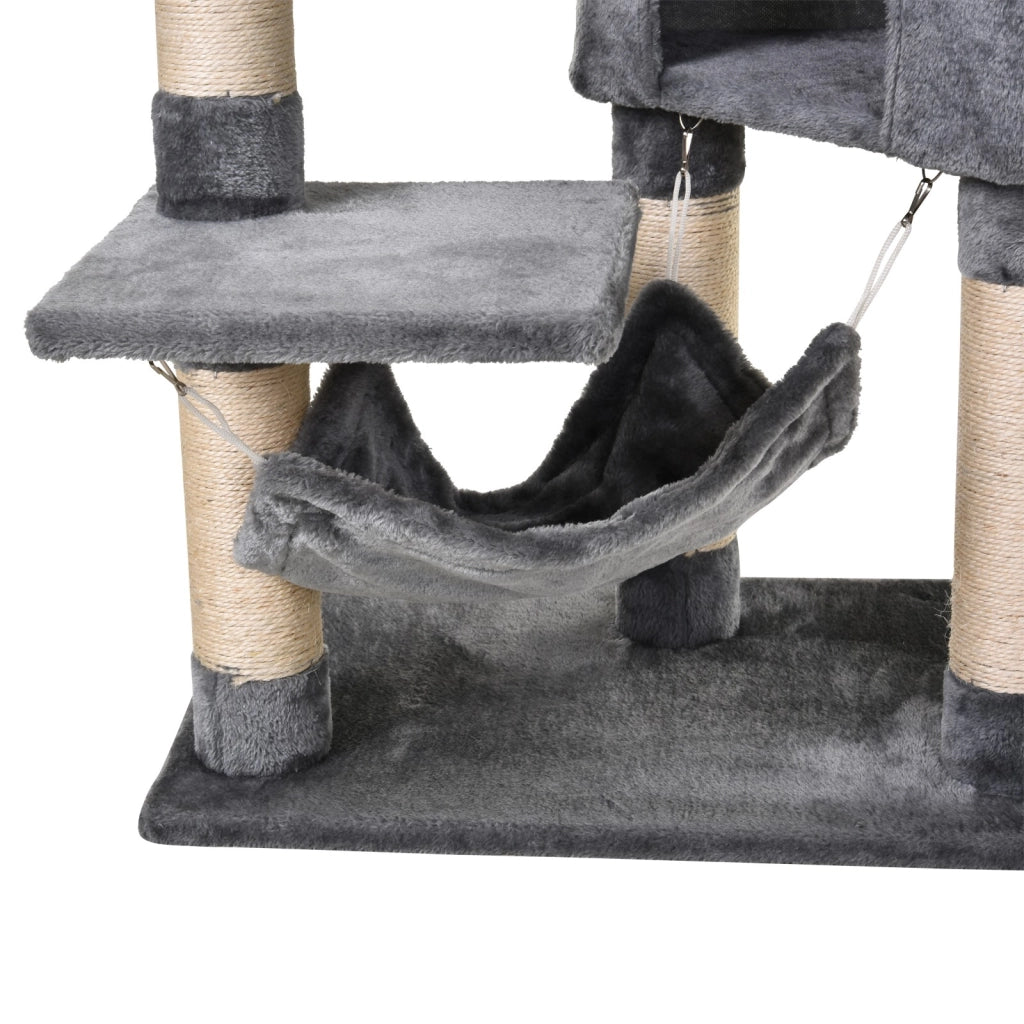 EasyComfort Tiragraffi per Gatti con Cuccia, Amaca, e Pali in Sisal, Grigio