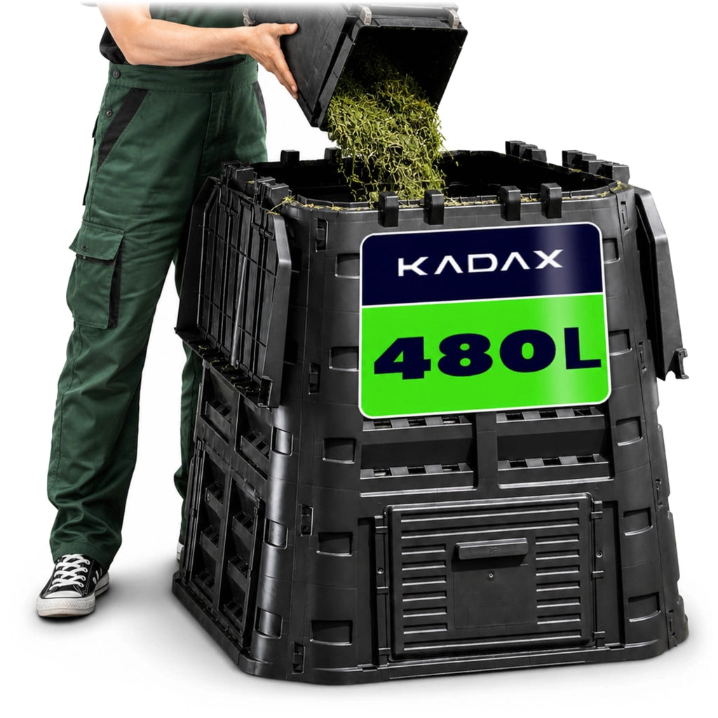 Compostiera modulare da giardino KADAX, resistente al gelo, utilizzabile tutto l'anno, robusta, nera, 480 litri.