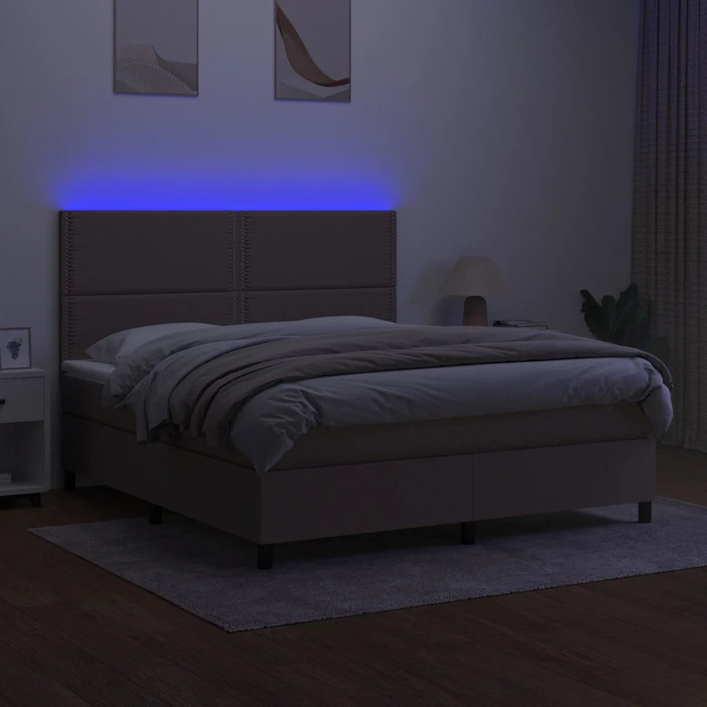 Letto a Molle con Materasso e LED Tortora 180x200 cm in Tessuto 3134817