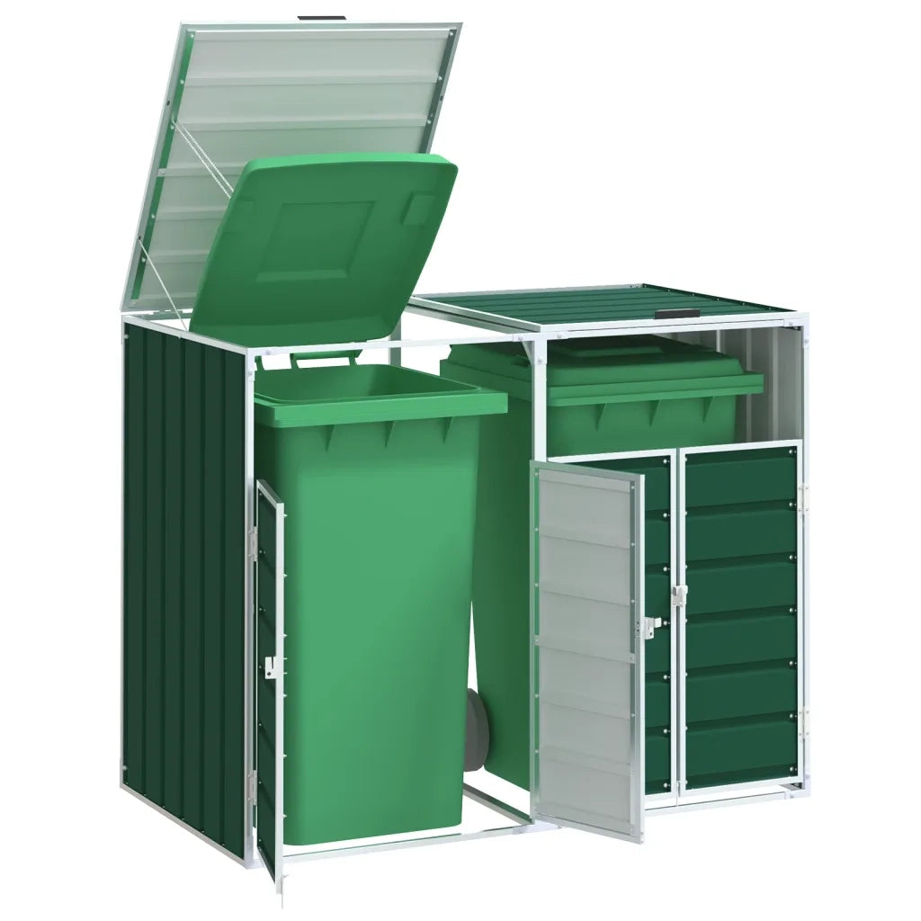 vidaXL Copribidone con Ruote per 2 Bidoni Verde 144x81x113 cm Acciaio