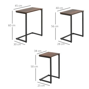 TAVOLINI SATTO SET DA 3 PEZZI C-FORM 45/40/34 cm LEGNO MARRONE E ACCIAIO NERO