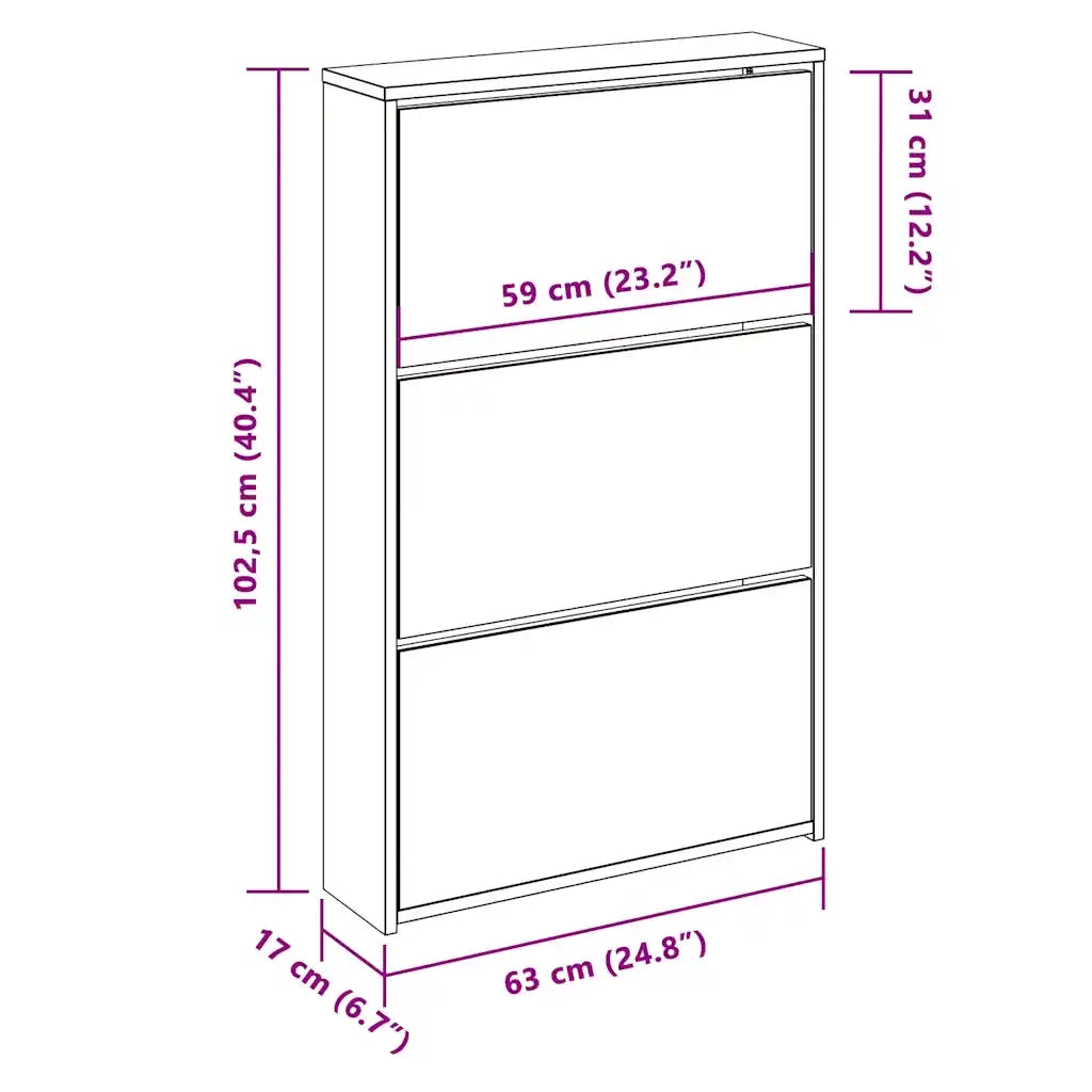 Scarpiera | Mobile per scarpe con Specchio a 3 Livelli Rovere marrone 63x17x102,5cm