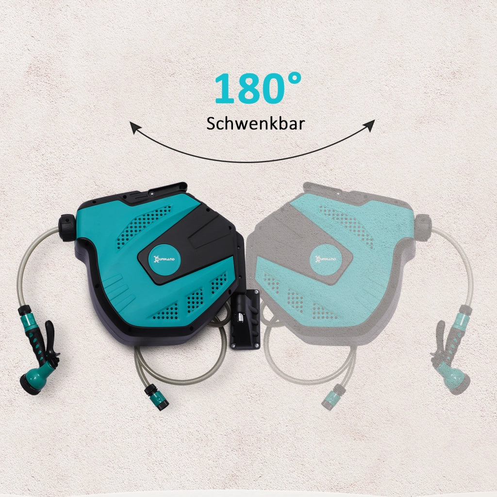 Avvolgitubo da Parete Orientabile 180¡ã con Doccetta Multipla ¨C Xylo ¨C Verde e Nero 15m