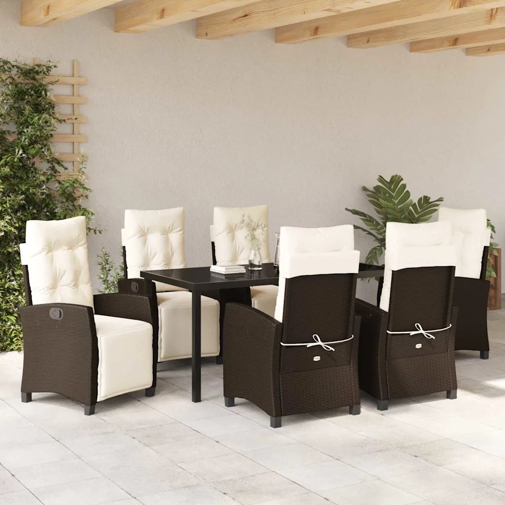 Set da Pranzo per Giardino con cuscino 7 pcs Marrone polyrattan