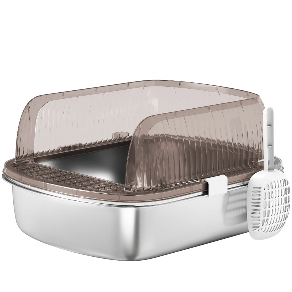 Arenero per Gatti Coperto con Vassoio Acciaio Inossidabile ¨C zephmum ¨C Grigio