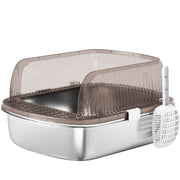 Arenero per Gatti Coperto con Vassoio Acciaio Inossidabile ¨C zephmum ¨C Grigio