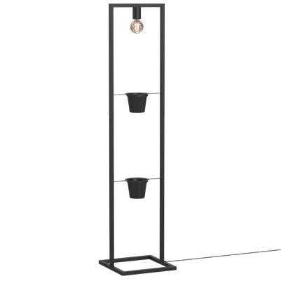 Lampada da terra nera con 2 portavasi E27 15W Flores