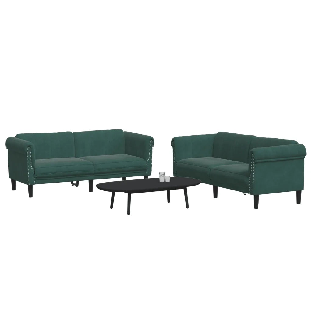 Set di Divani 2 pz Verde Scuro in Velluto