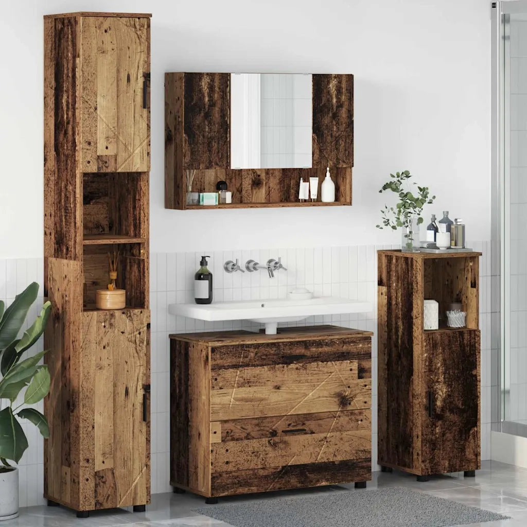 Set di mobili per il bagno con cassetto 4 pcs Legno vecchio 3393051