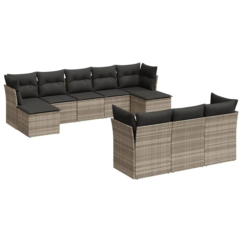 Set Divano Giardino 10 pz con Cuscini Grigio Chiaro Polyrattan 3250171