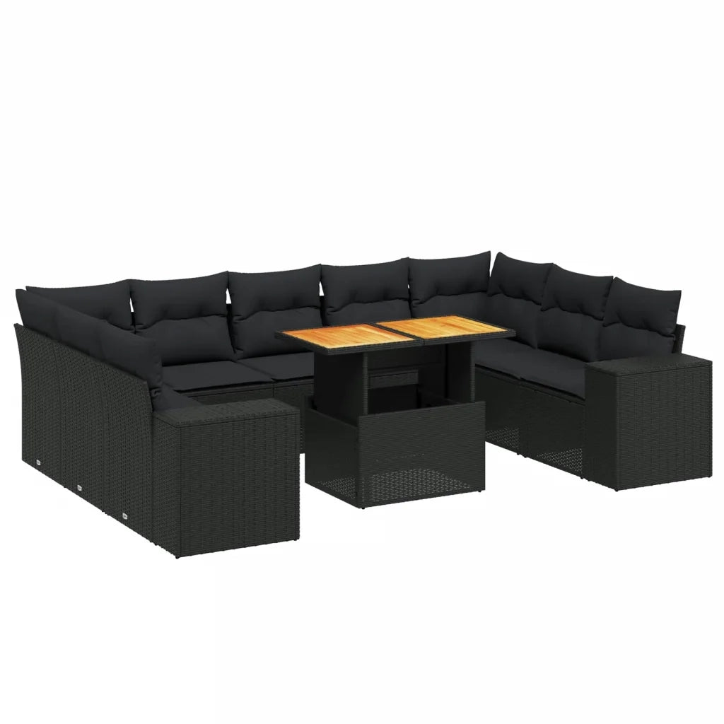 Set Divani da Giardino 10pz con Cuscini in Polyrattan Nero 3272777