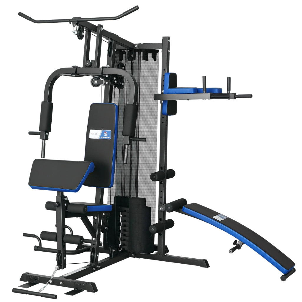 Set Palestra con Bilanciere e Panchetta ¨C Minimal ¨C Nero e Blu 65kg