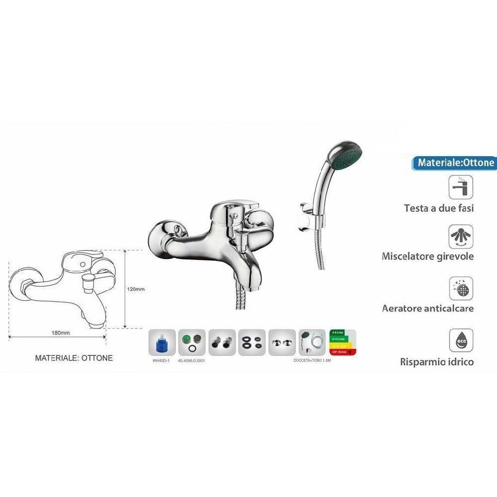 Trade Shop - Kit Completo Rubinetto Miscelatore Vasca Da Bagno + Doccetta Cromato Taranto -