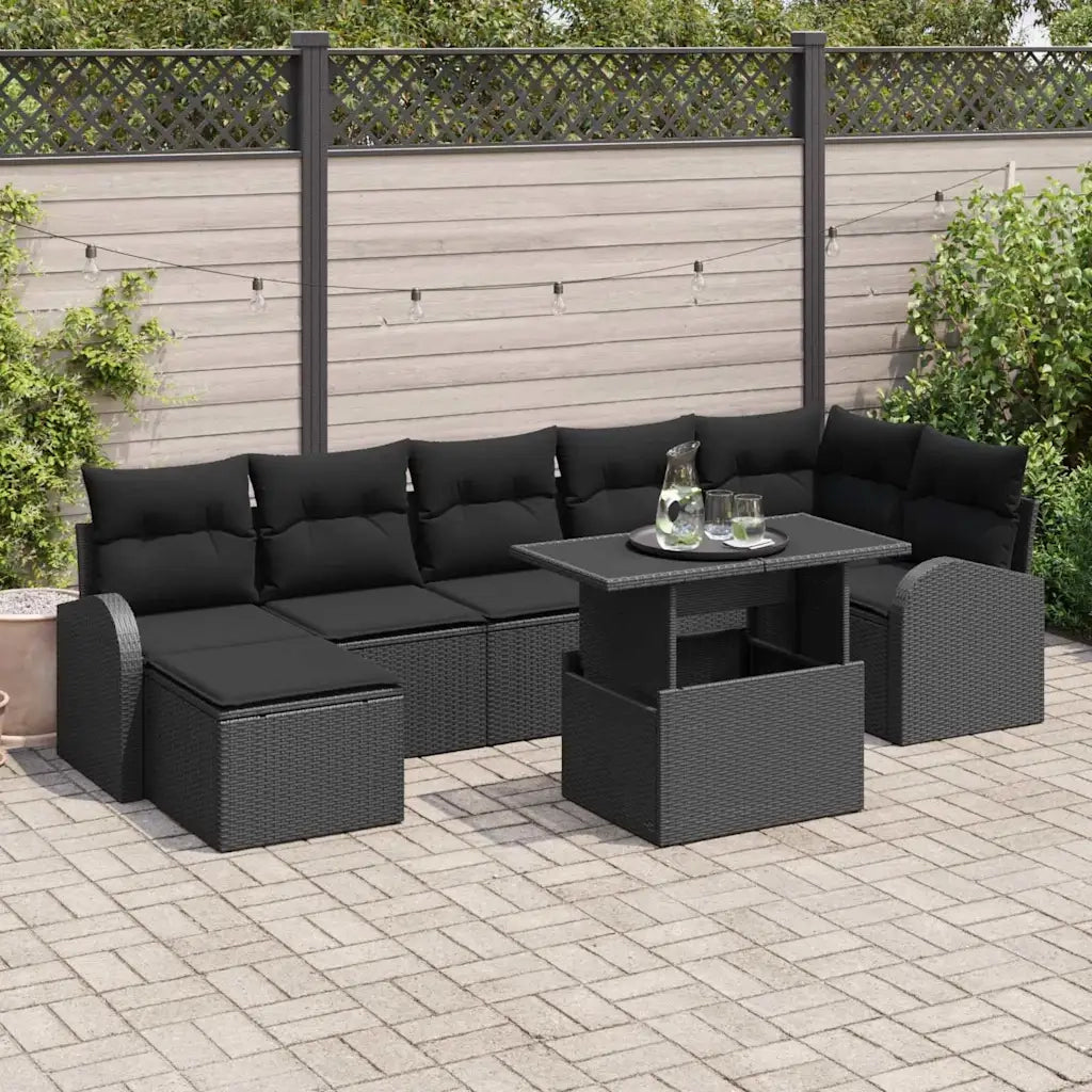 Set Divano da Giardino con cuscino 8 pcs Nero Poly Rattan 3357426