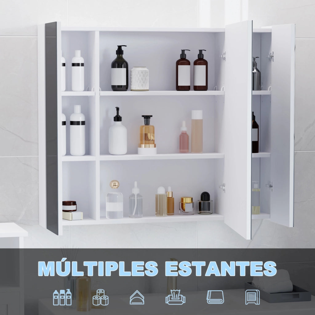 Mobile da bagno con specchio LED e USB ¨C Xylo ¨C Bianco 90x15x75 cm