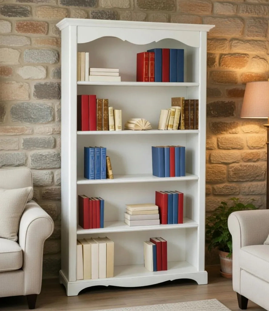 Libreria classica 5 ripiani in legno bianco opaco 120x40x210h (1514) - Mobili 2G