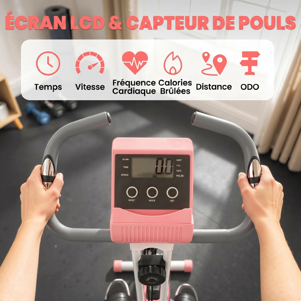Cyclette Pieghevole 2 in 1 ¨C zephmum ¨C Resistenza Magnetica, Schermo LCD, Rosa
