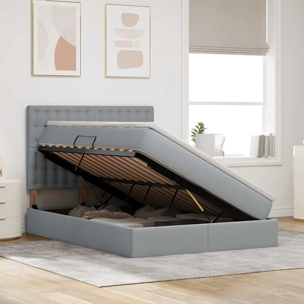 Letto con contenitore e materasso Grigio chiaro 140 x 200 cm