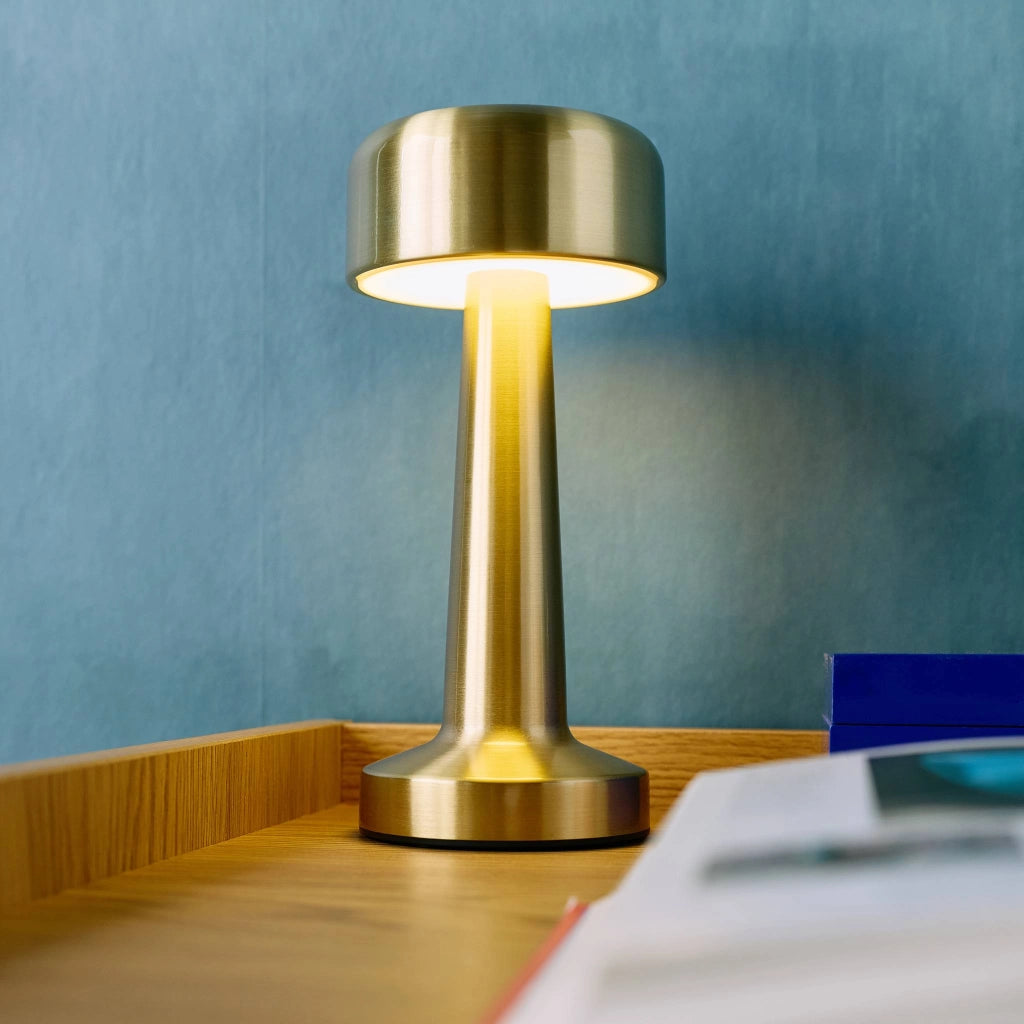 Lampada da tavolo interna led metallo dorato, 9cm, oro