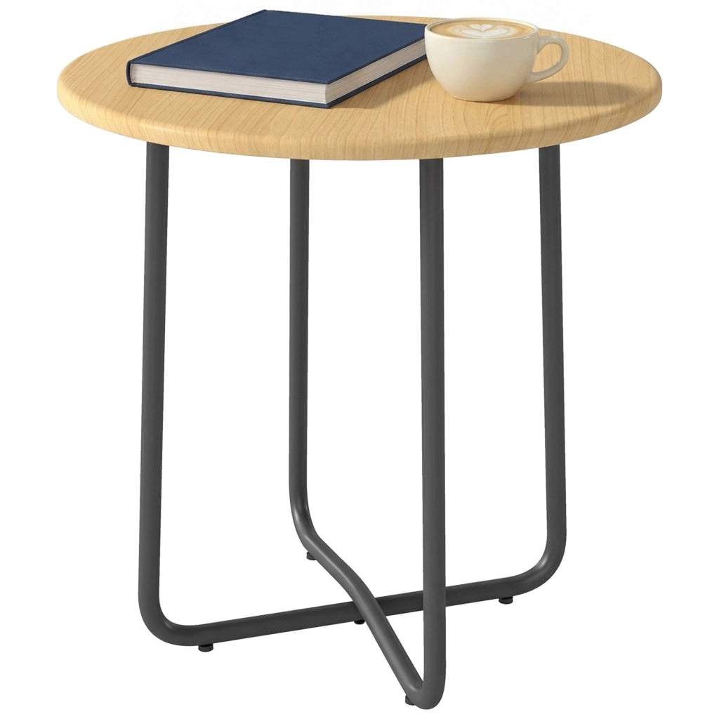 Tavolino da Giardino Rotondo in Metallo ¨C zephmum ¨C Effetto Legno Naturale ?48x51 cm