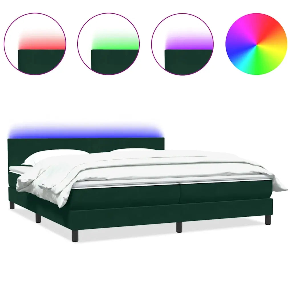 Letto a Molle con Materasso e LED Verde Scuro 180x220 cm Velluto 3316752