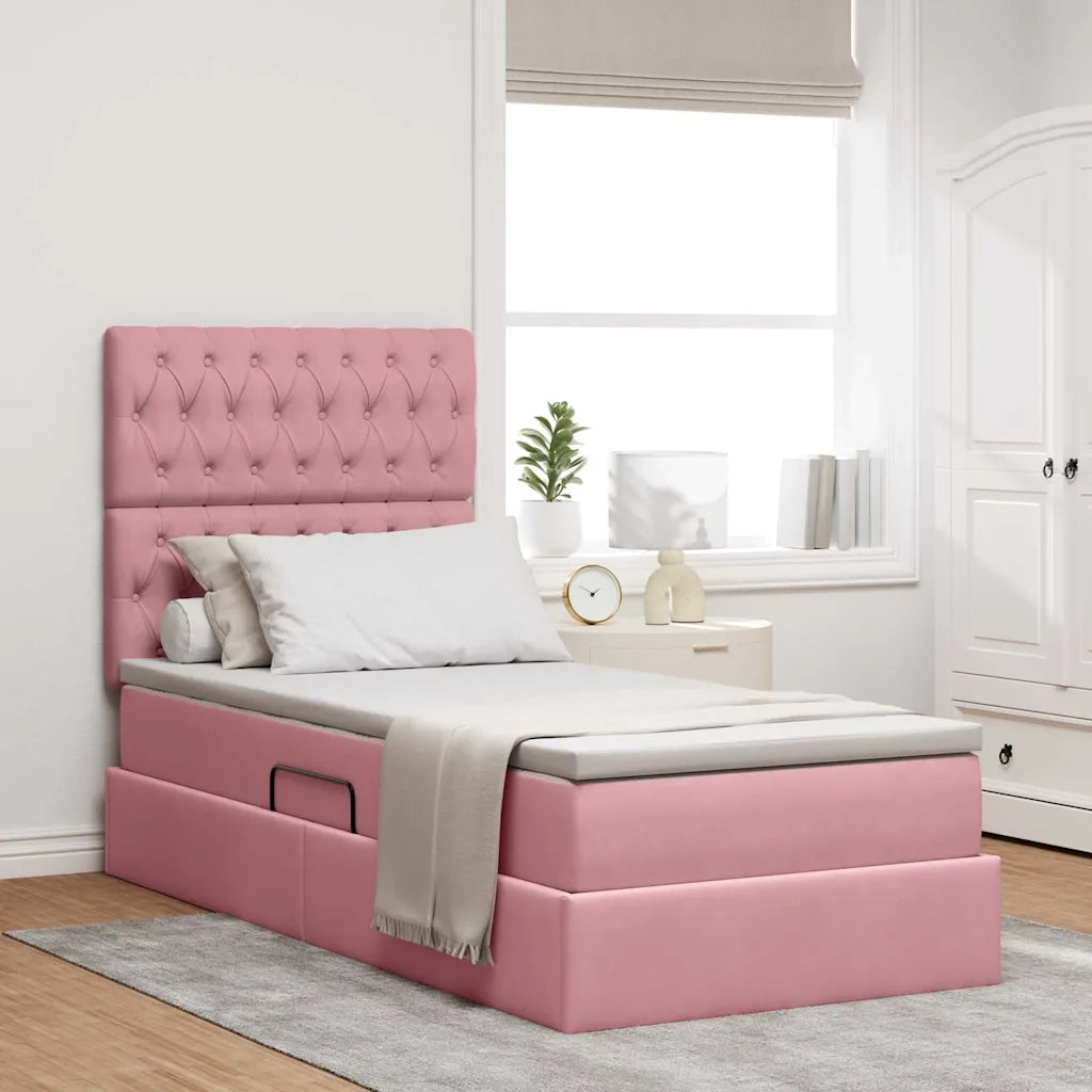 Letto con contenitore e LED con led Rosa 90 x 200 cm Velluto