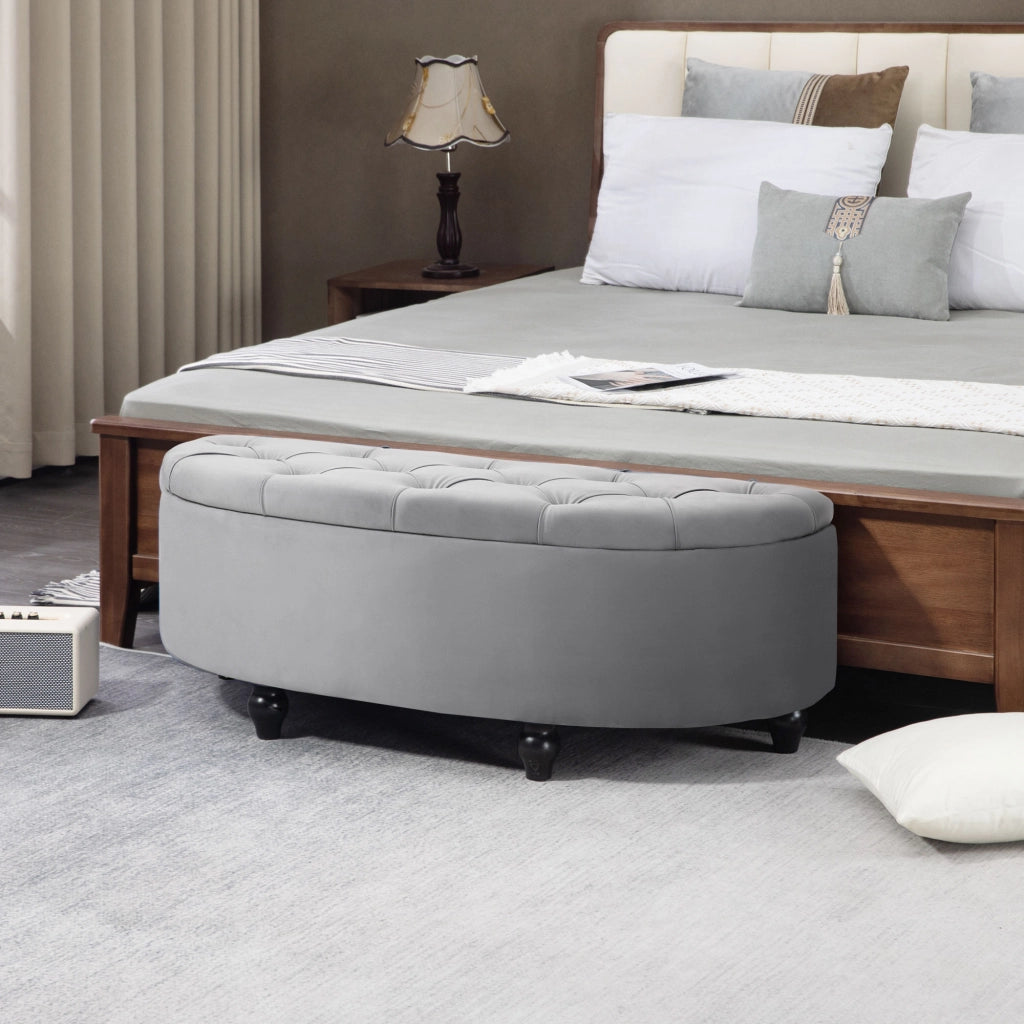 Pouf contenitore capitonn¨¦ velluto ¨C Minimal ¨C grigio 120x46x42 cm