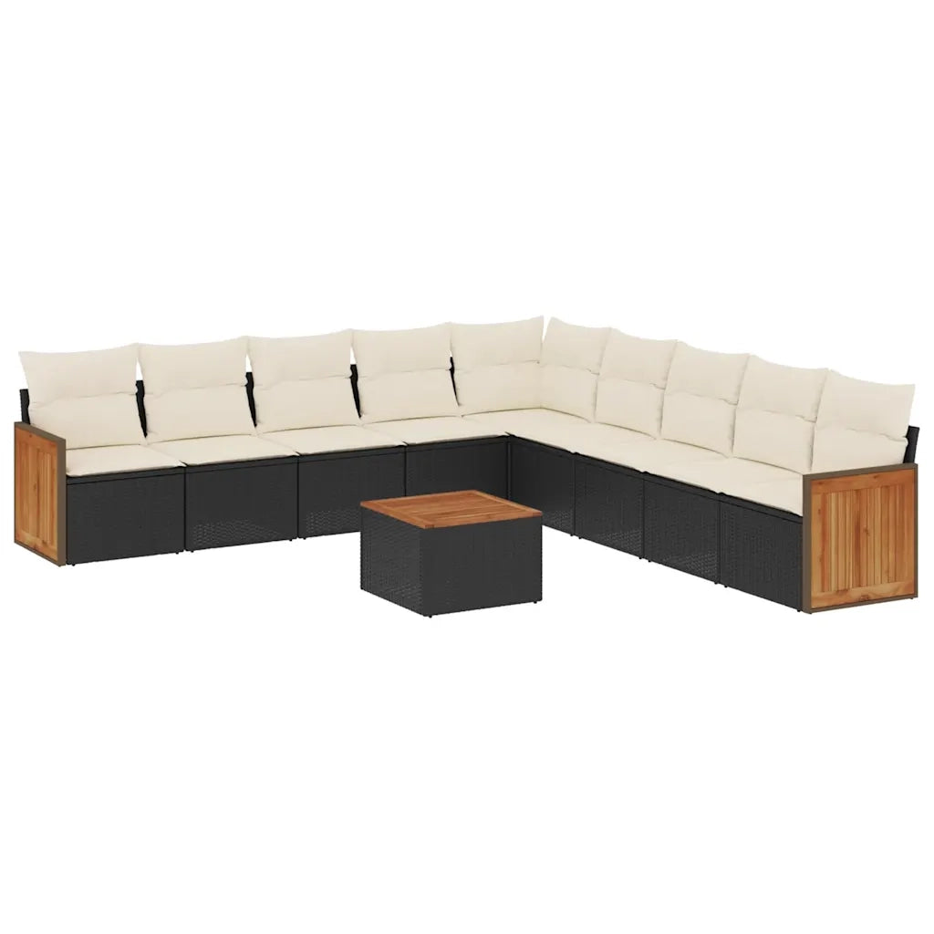 Set Divani da Giardino 10pz con Cuscini in Polyrattan Nero
