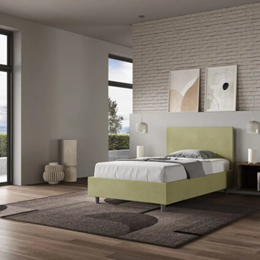 Letto una piazza e mezza senza rete imbottito 120x190 microfibra tè verde Adele