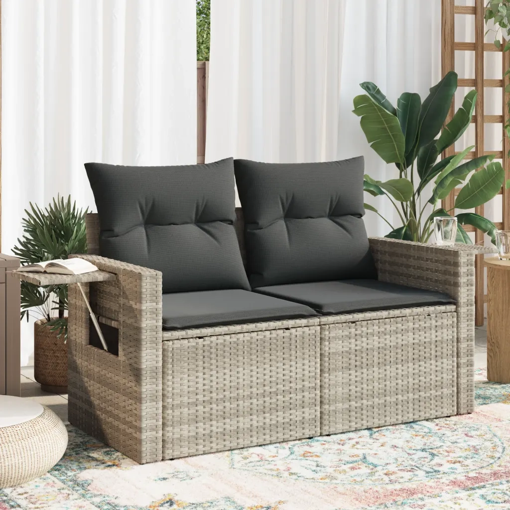 Divano da Giardino con Cuscini 2 Posti-Sofa da Giardino-Divano da esterno Grigio Chiaro Polyrattan 899718
