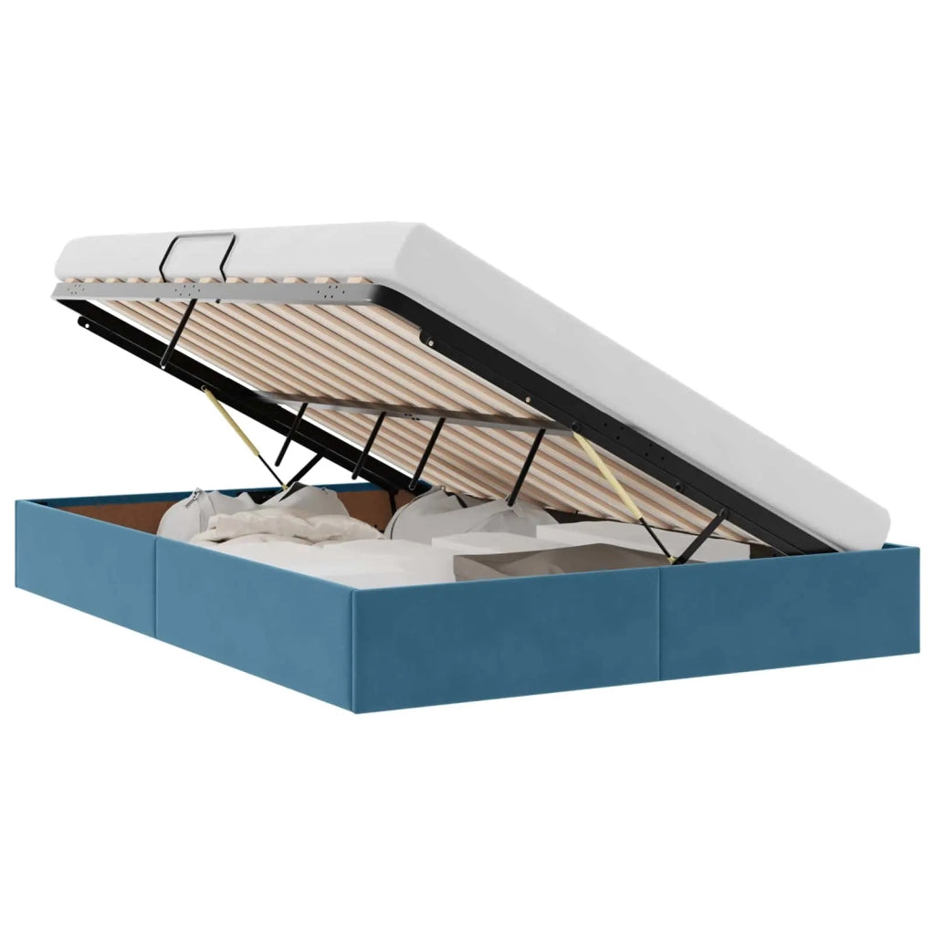 Letto ottomano con archiviazione Blu Scuro 140 x 200 cm Velluto 3442890