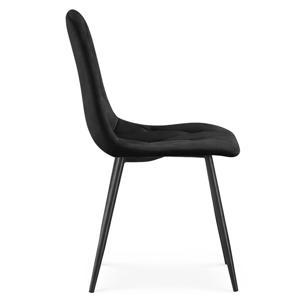 Sedia in velluto trapuntata MILO Nero gambe nere
