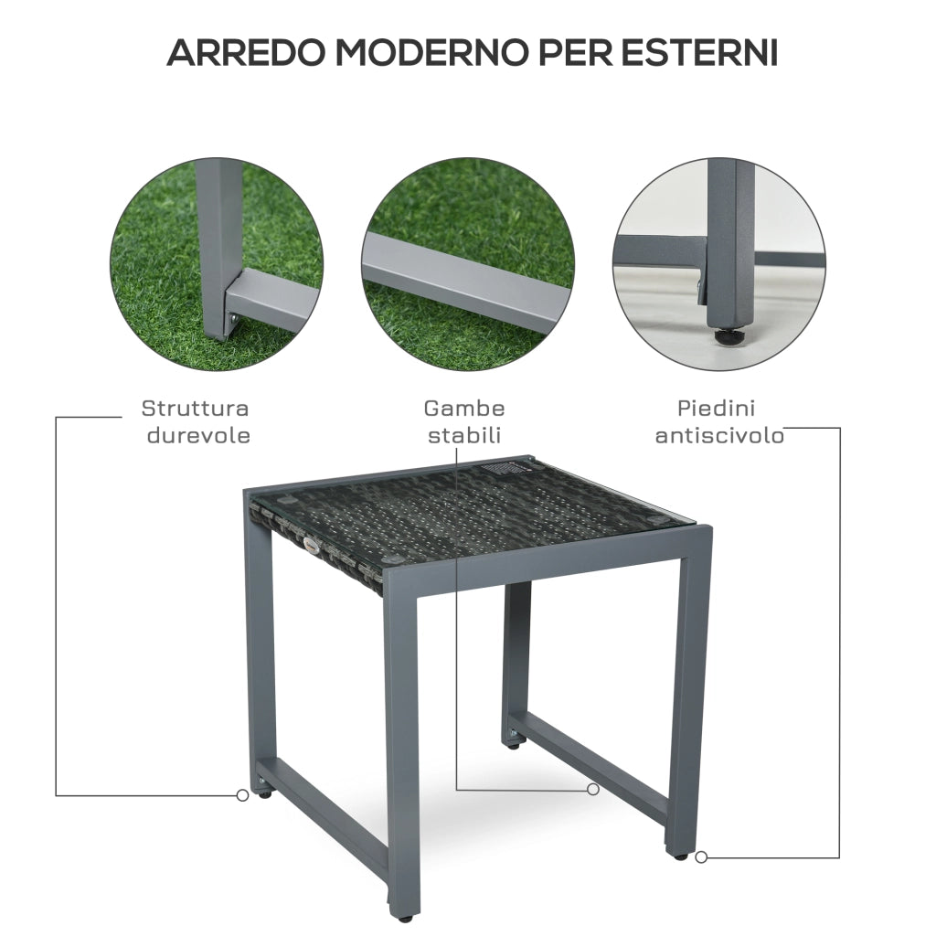 Tavolino da Caff¨¨ da Giardino in Rattan con Piano in Vetro Temperato ¨C zephmum ¨C Bianco 60x60x45