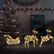 Renne e Slitta di Natale Decorazione per Esterni 60 LED Oro 289977