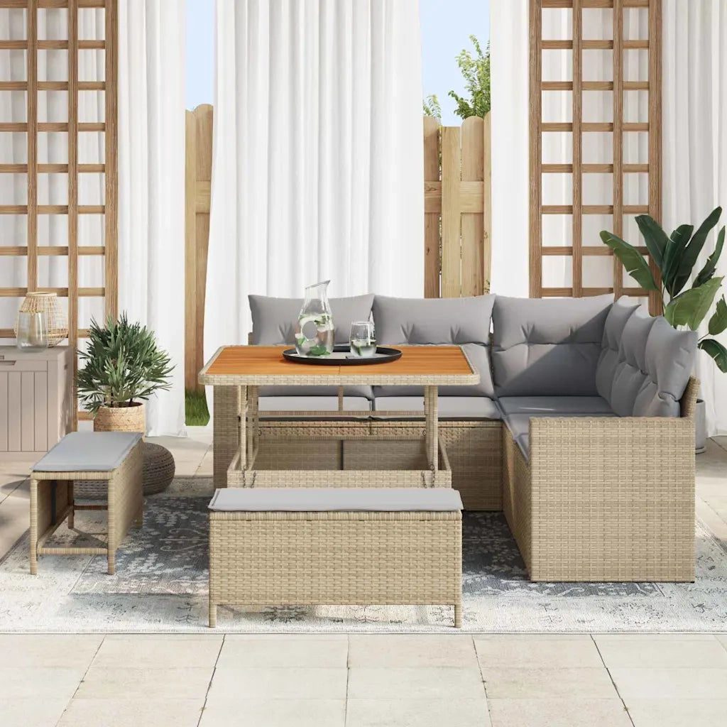 Set Divano da Giardino 9 pcs Beige e Grigio Chiaro polyrattan
