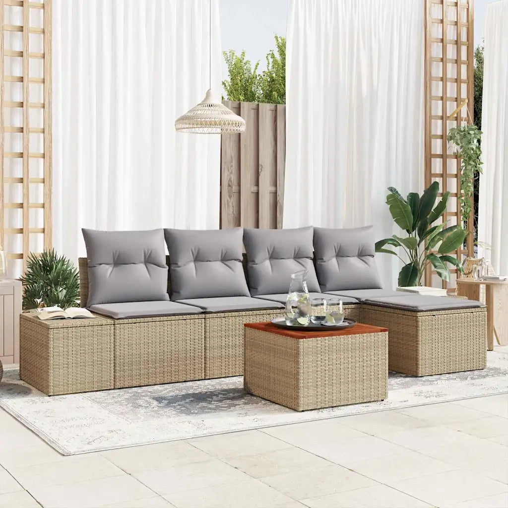 Set Divano da Giardino con cuscino 6 pcs Beige polyrattan
