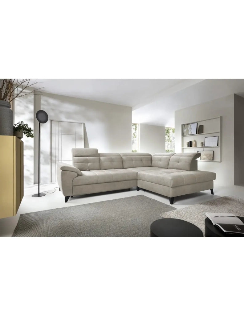 Divano ad angolo Beige 5 posti angolo destro con letto ampio INFERNO